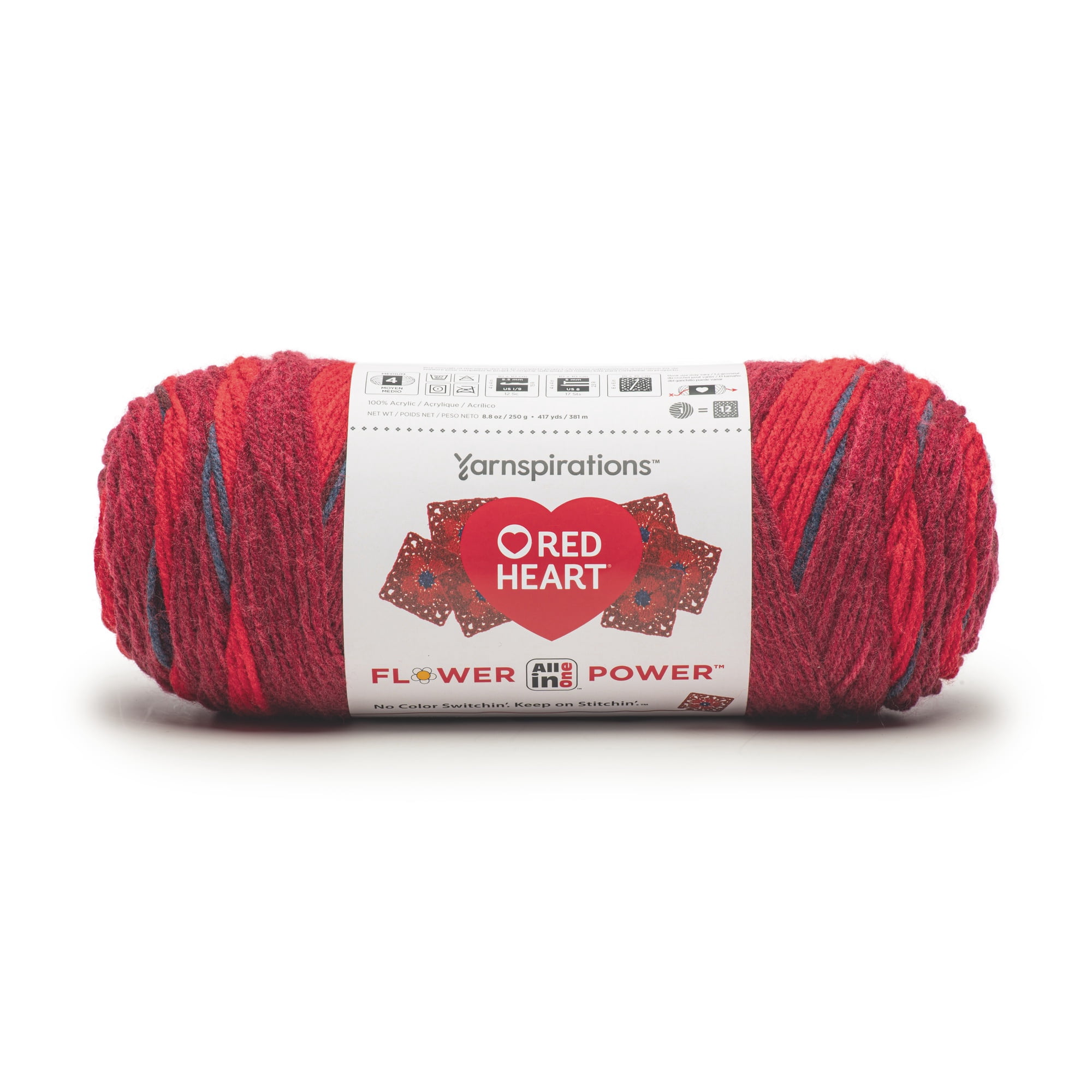 Red Heart® AIO Flower Power™ #4 Medium Acrylic Yarn, Burgundy Blossom 8.8oz/250g 417Yd 3pk