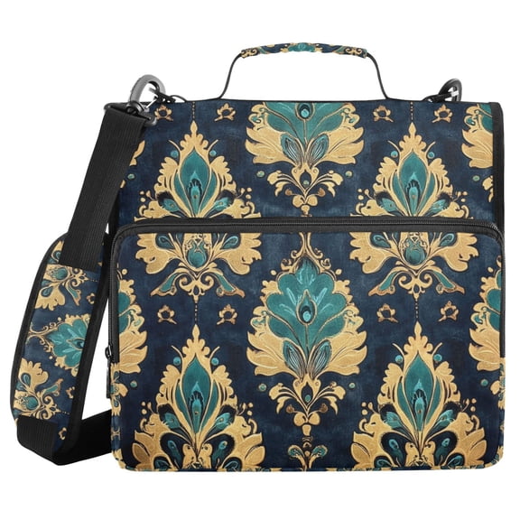 FORMRS Zipper Binder with Shoulder Strap 2-inch Ring 500 Sheet Capacity File Bag, Green Peacock Pattern