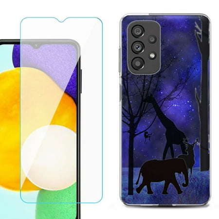 Slim-Fit Gel TPU Phone Case for Samsung Galaxy A23 5G with Tempered Glass Screen Protector by OneToughShield ® - Midnight Safari