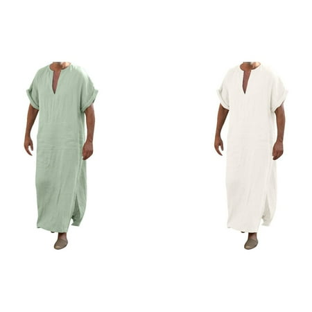 2 Pack(White & Green) Mens Casual Fashion Body Suits Men Cotton V Neck Short Mens Leotard Bodysuit Sleeve Robe Jacket Mens Shirts Long Sleeve Casual Sho