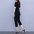thumbnail image 6 of ZenCart Women's Summer Casual Two-Piece Set V Neck Short Sleeve Lace Trim Top Seven-quarter Pants Set Lady Work Outfit, 6 of 7