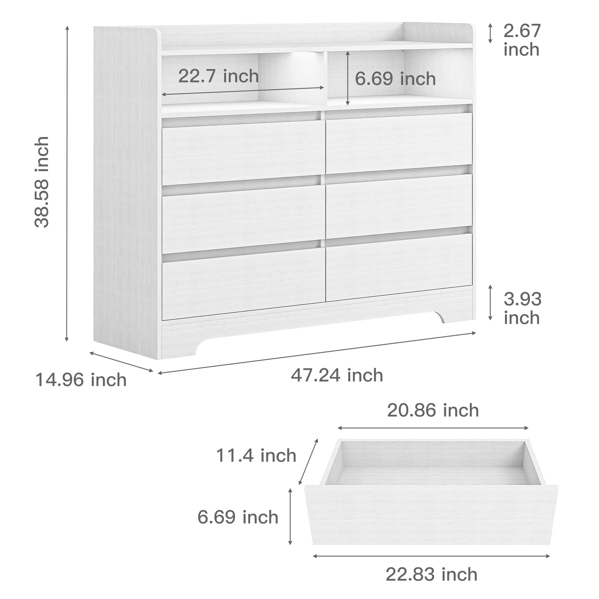 Kadyn 6 Drawer Dresser, White Dresser for Bedroom with LED Lights, Modern Dressers & Chests of Drawers Kadyn 6 Drawer Dresser, White Dresser for Bedroom with LED Lights, Modern Dressers & Chests of Drawers