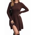 thumbnail image 2 of Womens Long Sleeve Fall Dresses with Flowy Casual Ribbed Knit Crew Neck Knee Length Sweater Dress Brown XL, 2 of 8