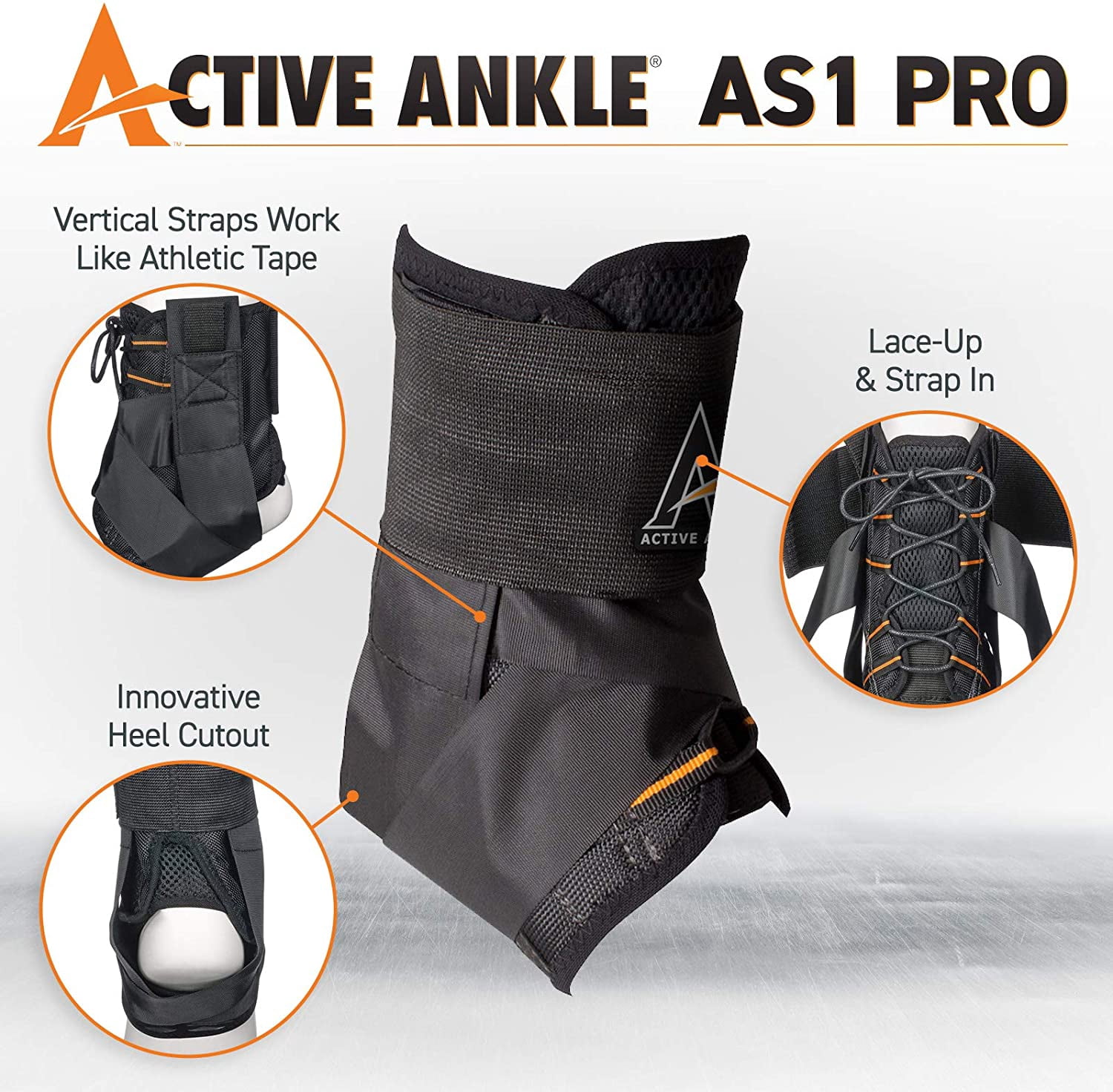 Active Ankle AS1 Pro Lace-Up Ankle Brace, Black, Extra Large