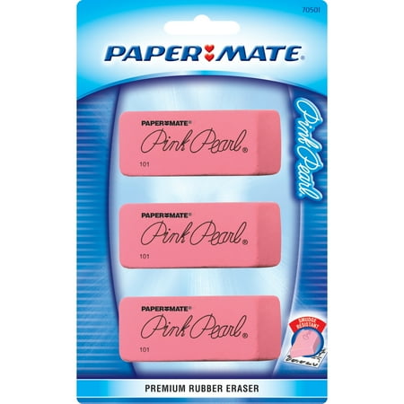 Paper Mate Pink Pearl Erasers, Large, 3 Count