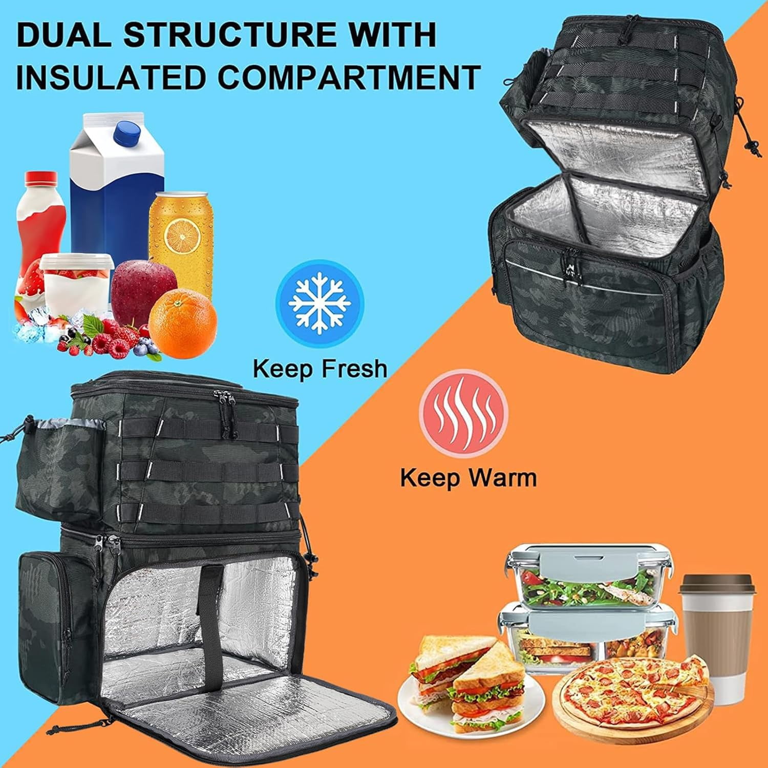 Matein Fishing Backpack Fit for Tackle Box, Water Resistant Fishing Storage Bag with Rod Holders & Cooler, Fishing Gear Gifts for Men