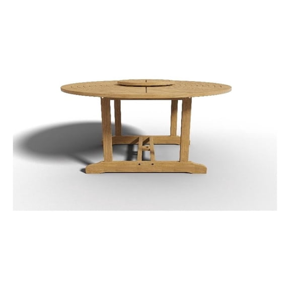 Pemberly Row 59" Round Teak Outdoor Dining Table with Lazy Susan Natural