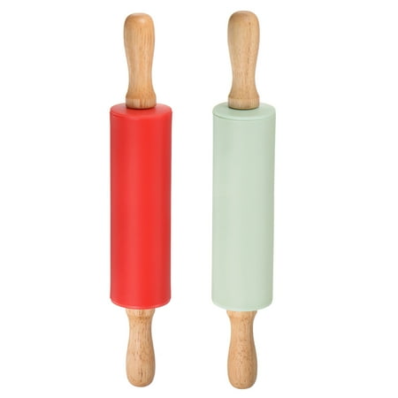 

Silicone Rolling Pins for Baking Wood Handle 31cm x 4.2cm Red & Light Green