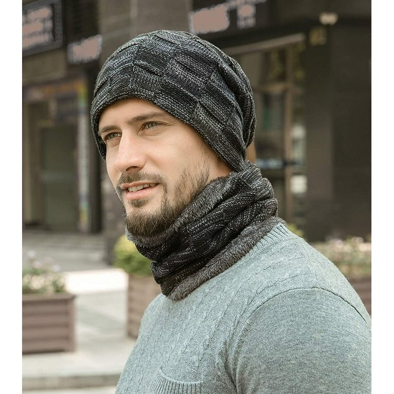 Mens grey hat and scarf sale set