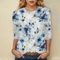thumbnail image 2 of Towmus T Shirts for Women Graphic 3/4 Length Sleeve Ladies Tops Floral Print Dressy Blouses Crew Neck Casual Tunic Tops Summer Shirts, 2 of 4