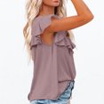thumbnail image 2 of Mujeres de manga corta con volantes Tops de moda Casual Pure Color cuello redondo mujeres verano Ruffle manga corta blusa de encaje púrpura M, 2 of 5