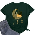 thumbnail image 6 of Penkiiy Happy Ramadan Tops Blouse for Women Women's Graphic Tees Moon Print Short Sleeve Round Neck T Shirts Tops 2XL Green, 6 of 6