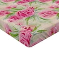 thumbnail image 4 of Ambesonne Floral Boho Fitted Sheet, Simple Blooming Roses, Full Size, Fern Green Hot Pink, 4 of 5