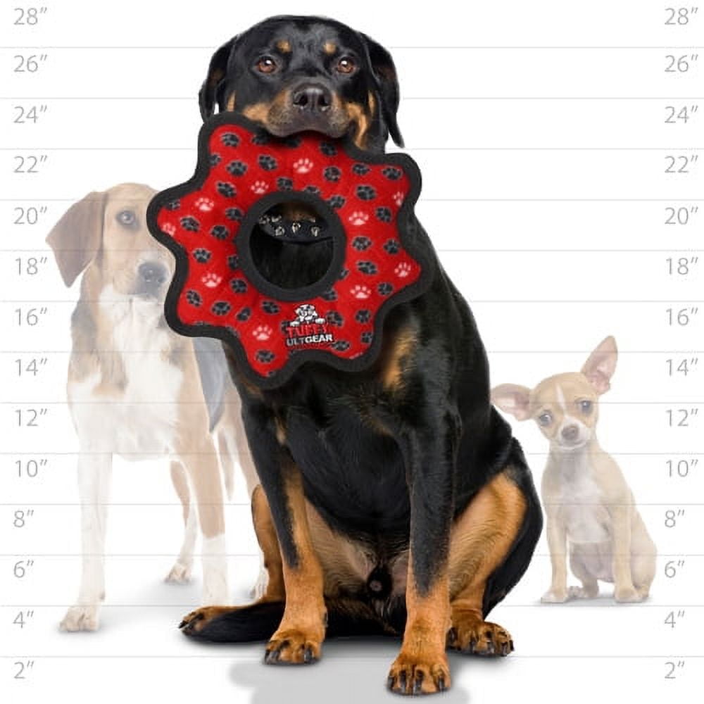 TUFFY® Ultimate Gear Ring Red Paw, 2-Pack, Durable Plush Squeaky Dog Toys