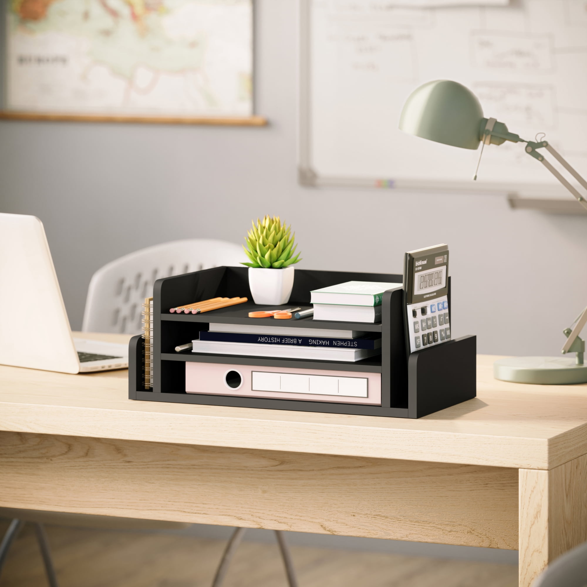 Ballucci 3-Tier Desk Organizer with 2 Side Mail Sorter Slots, Office Letter Tray, Black
