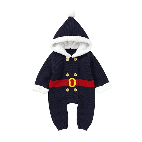 Seyurigaoka Unisex Infant Christmas Hooded Romper with Double-Breasted, Fur Ball