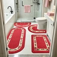 thumbnail image 4 of PoyoKee 4pcs Bathroom Rugs, 47" x 19.6" Rose Floral Absorbent Bath Mat, Non Slide Washable Rugs for Bedroom Shower Toilet Tub, Room Decor, Red, 4 of 7