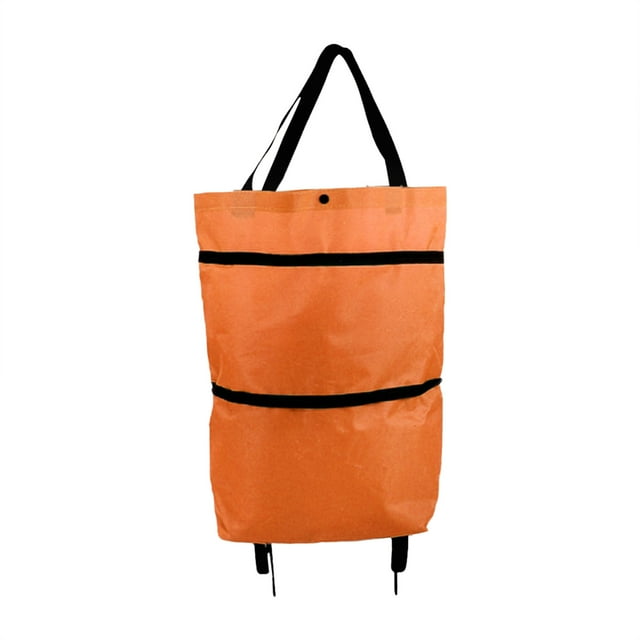 WHEANG Sac à Outils Chariot de Magasinage Sac Portable Multifonction Sac Fourre-Tout Pliable Chariot de Magasinage Sacs d'Épicerie Réutilisables avec Roues Chariot d'Épicerie Roulant Taille Unique Orange