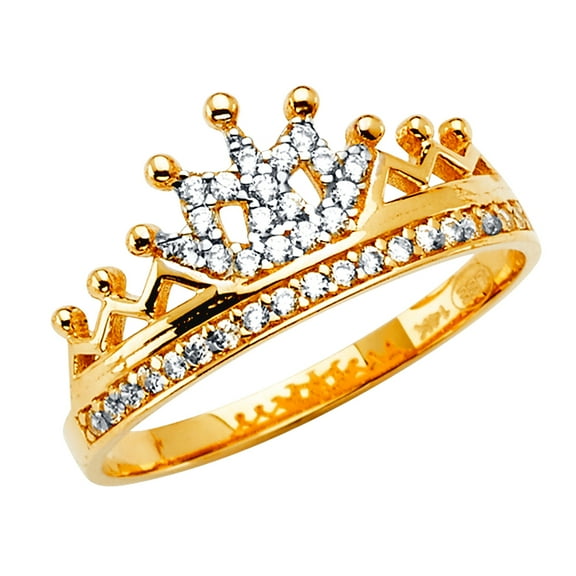 14k Yellow Gold Crown Cubic Zirconia Ring Size 7 Ring for Women - 1.9 Grams