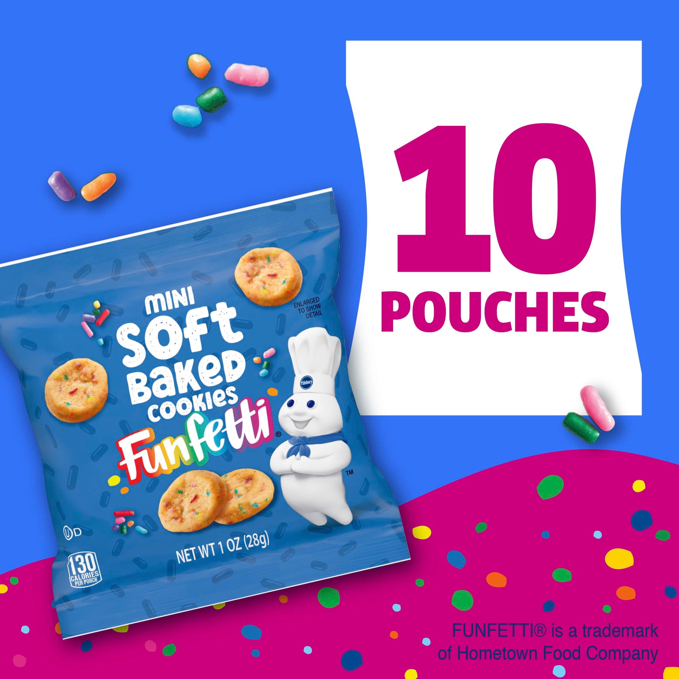 (4 pack) Pillsbury Mini Soft Baked Cookies, Funfetti, Snack Bags, 10 Count, 10 oz