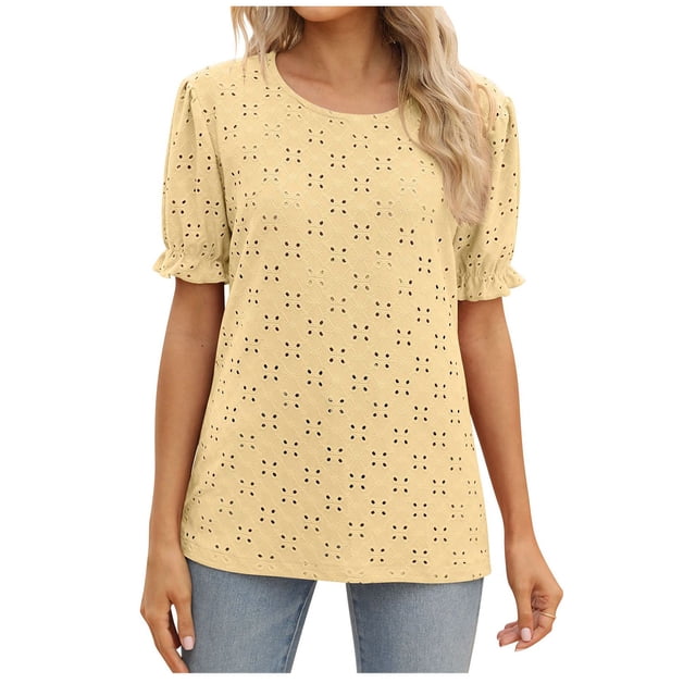 Birdeem Mode Femmes Été Col Rond Uni Manches Courtes Aguichant Haut Blouse