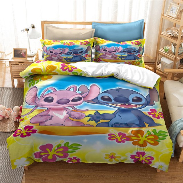 3D Disney Home Lilo and Stitch Bedding Set Quilt Cover Twin Bedroom Decor for Kids Boy Girl Queen King Size Bedding SetEU-Single Gao Jinjia LED