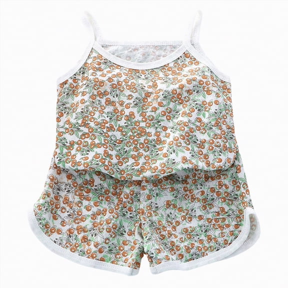 ZHANGDER Toddler Girls Summer Outfits 1T 2T 3T 4T 5T T-Shirts Shorts Clothing Set Ribbed Knit Cute Summer Short Set 2pcs Shorts Outfits Set, Orange 2-3T