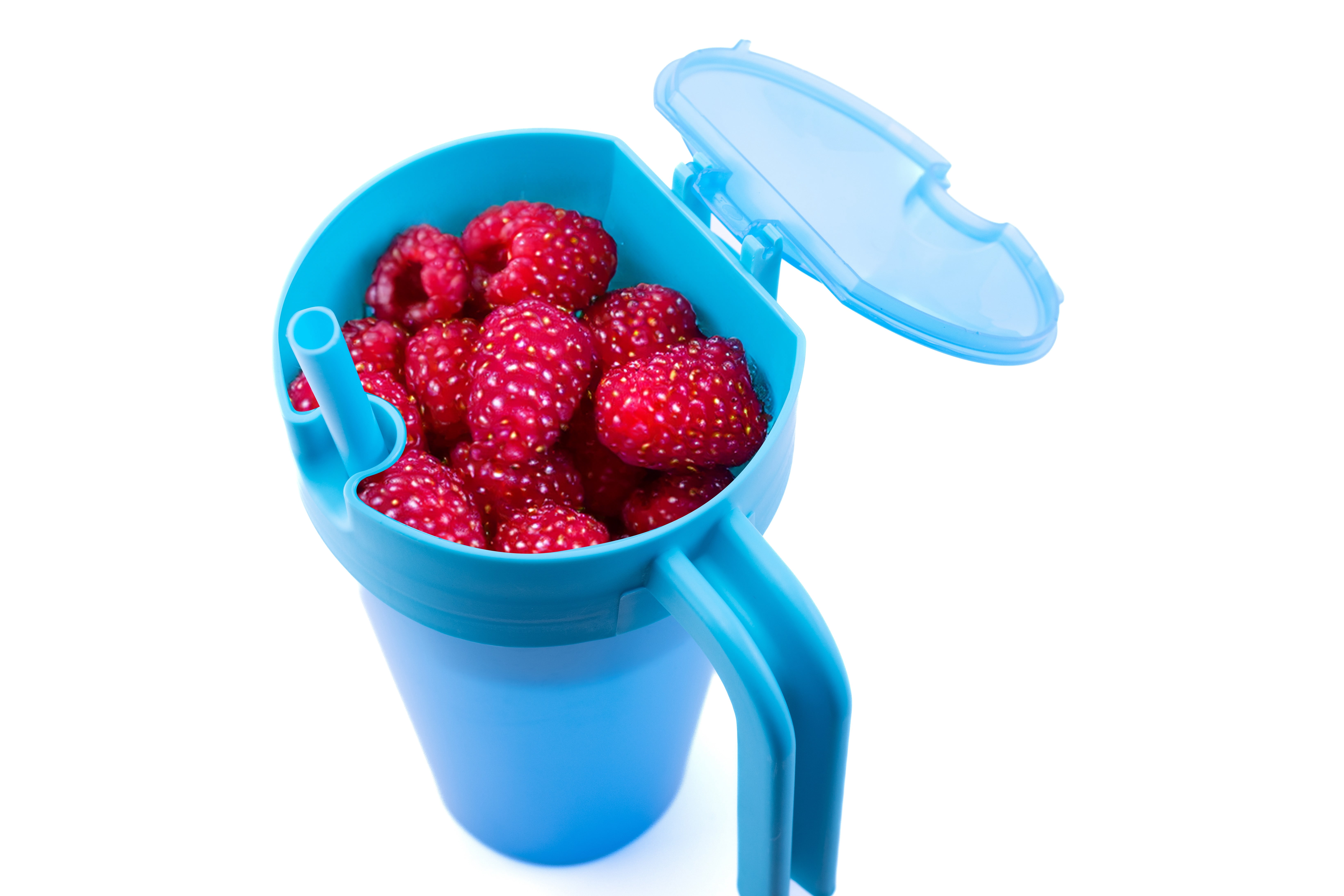 Mainstays 24 oz Plastic Snack Tumbler with Straw, Blue, Color Changing, Includes Snack Compartment with Lid