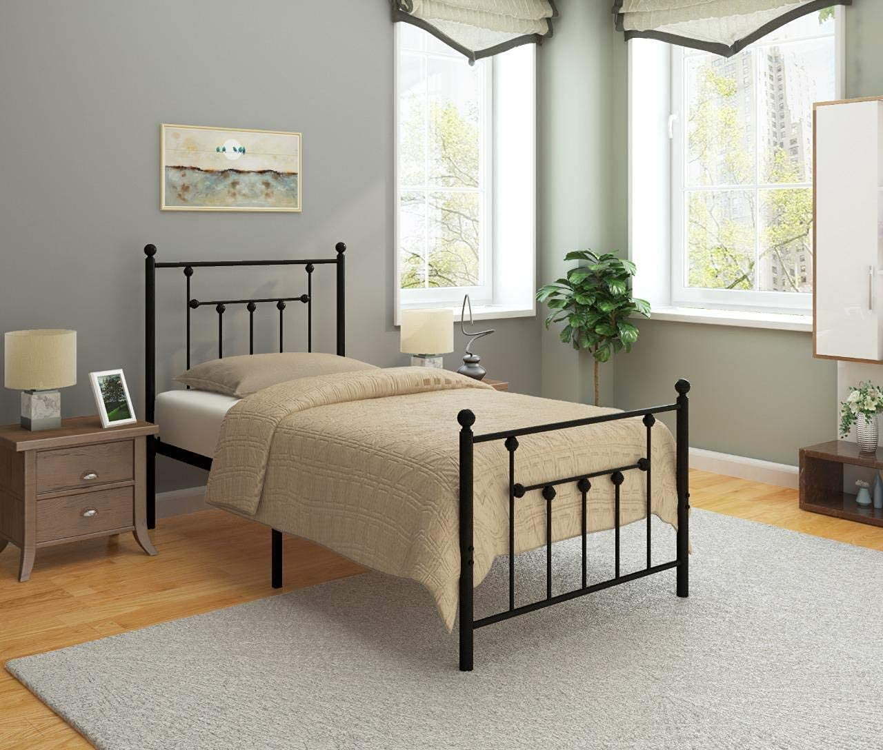 AMBEE21 Victorian Queen Metal Bed Frame with Headboard and Footboard