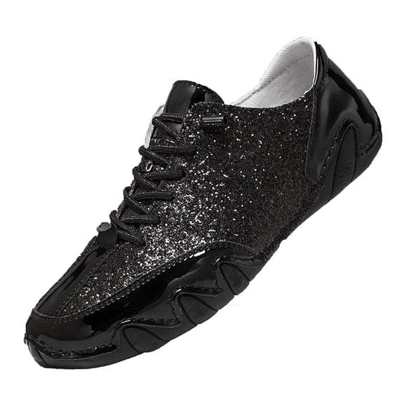 Black Glitter Sneakers for Women Men Unisex Sparkly Low Top Lace Up Casual Party Festival Shoes with Metallic Accents Non-Slip Sole,Size 5.5