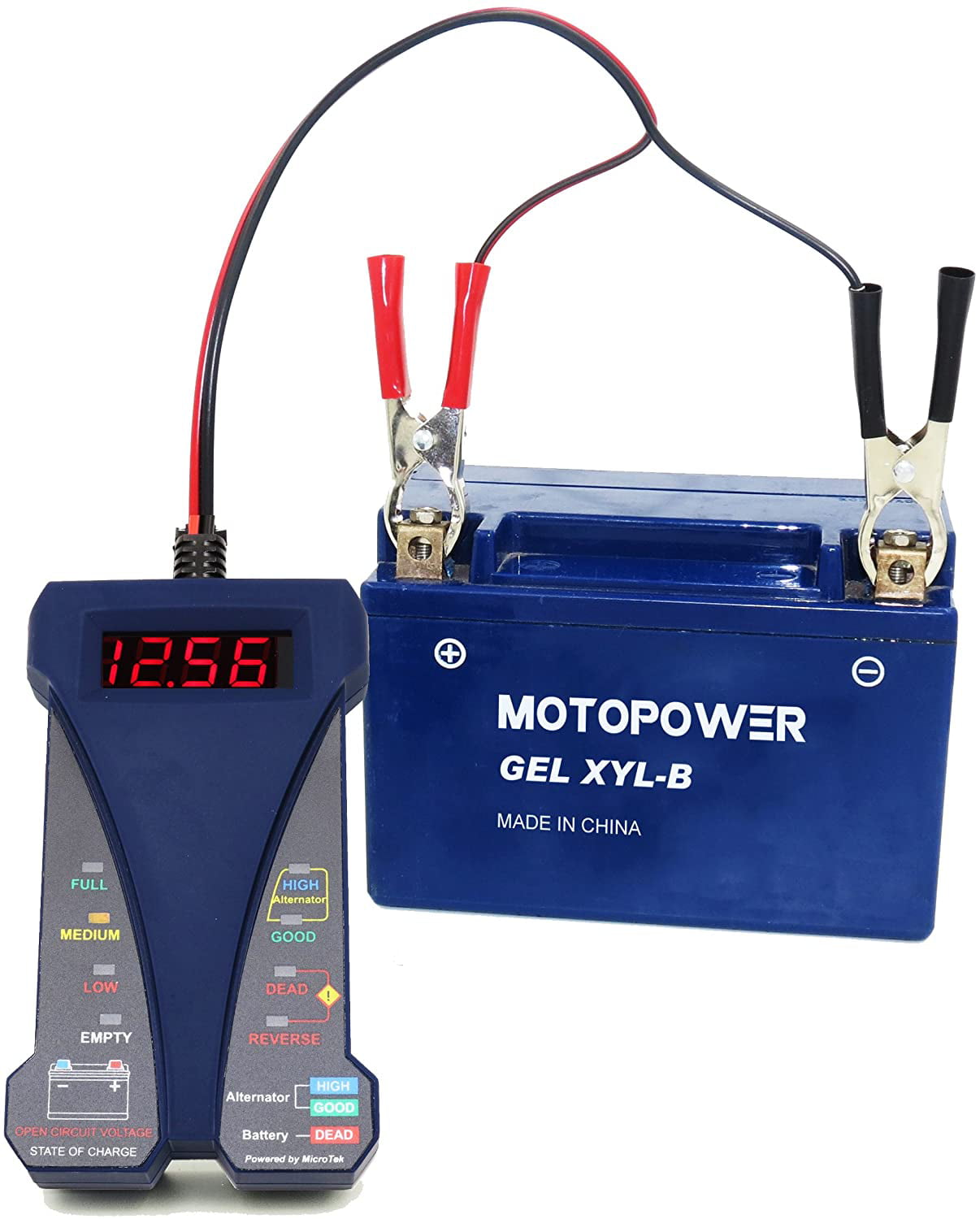 MOTOPOWER MP0514C 12V Digital Battery Tester Voltmeter and Alternator Charging System Analyzer with LCD Display and LED Indication Red Rubber Paint