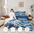thumbnail image 3 of Castle Fairy Traditional Japanese Wave Queen Comforter Set 3 Pieces,Snowy Mount Fuji Seascape Comforter Sets Queen,Navy Cream,Navy Blue Reversible,1 Comforter and 2 Pillowcases, 3 of 6