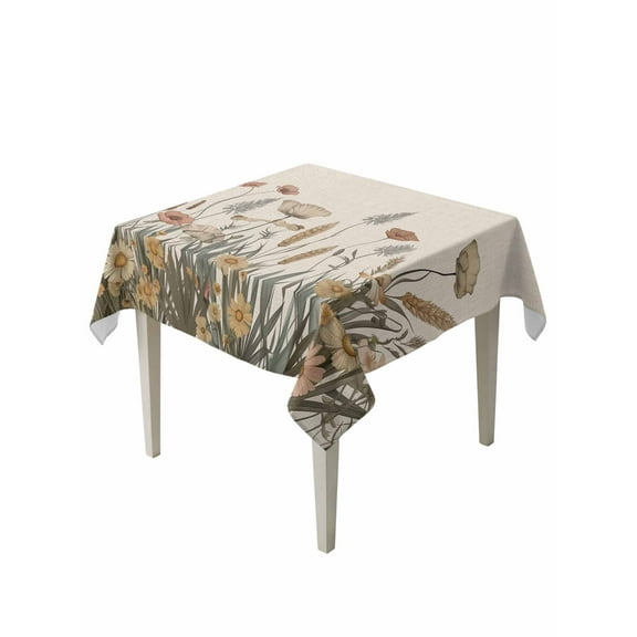 Square Tablecloth 60 x 60 Inches Fall Daisy Fern Plants Retro Linen Waterproof & Stain Resistance Table Cloth Decorative Fabric Table Cover for Dinning/Party/Buffet/Banquet