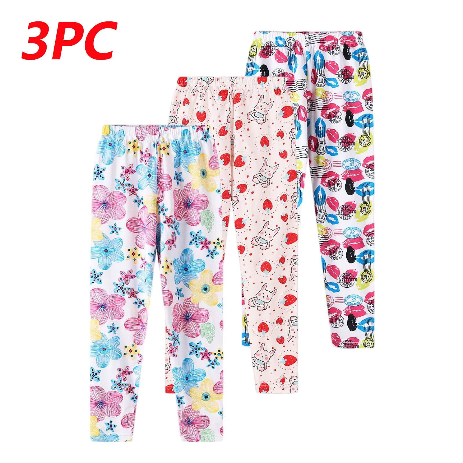 WQNVRNR 3-Pack Girls Cropped Leggings- Printed Elastic Waist Cute Casual Comfortable Bottoms Pink Size 3