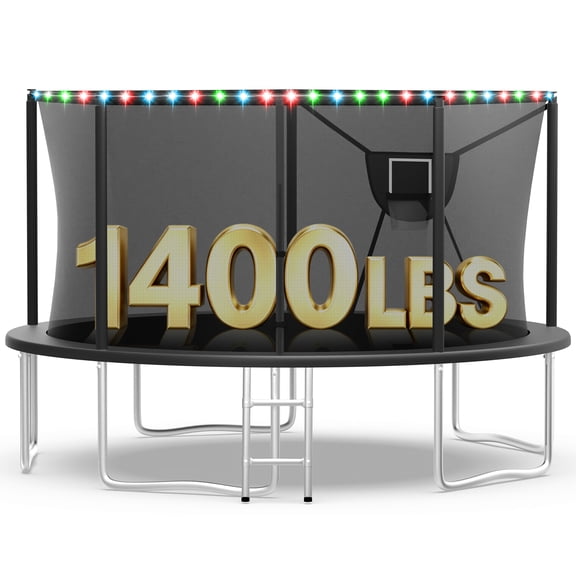 WOWLAND 14FT 16FT Trampoline for Kids and Adults, 1400lbs Weight Loading, Heavy Duty Outdoor Trampolines with Safety Enclosure Net, Basketball Hoop, Light, Backyard Trampoline, Anti-rust