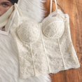 thumbnail image 6 of COMVALUE Lace Bralette for Women V Neck Bustier Corset Tops with Underwired Racerback Adjustable Strap Crop Top (Beige, XL), 6 of 6