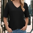thumbnail image 2 of GEWSEY Womens T Shirts Basic V Neck Tee Loose Fit Casual Short Sleeve Summer Tops (Black, L), 2 of 7