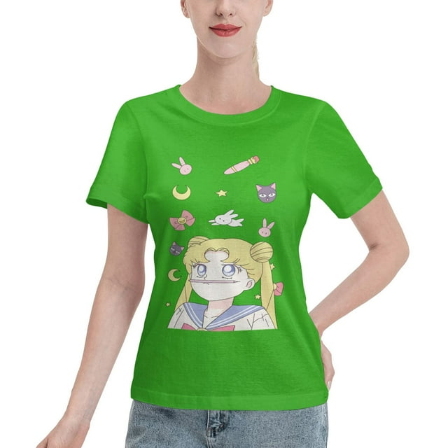 T-Shirt Basique à Manches Courtes pour Femmes Sailor Moon Lièvre Lunaire