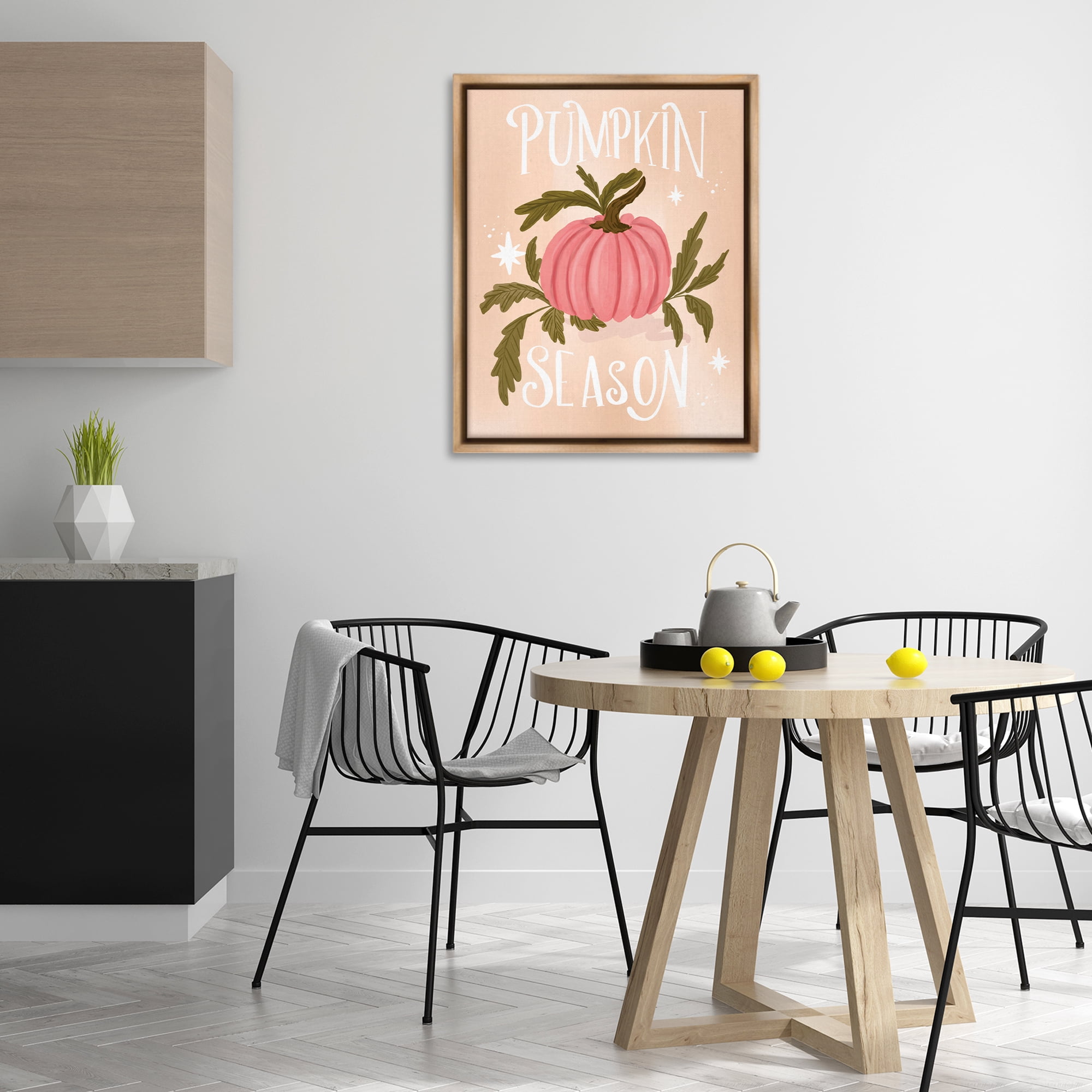 Stupell Industries Pumpkin Season with Leaves Plants & Flowers Painting Brown Floater Framed Canvas Art Print Wall Art, 25 x 31