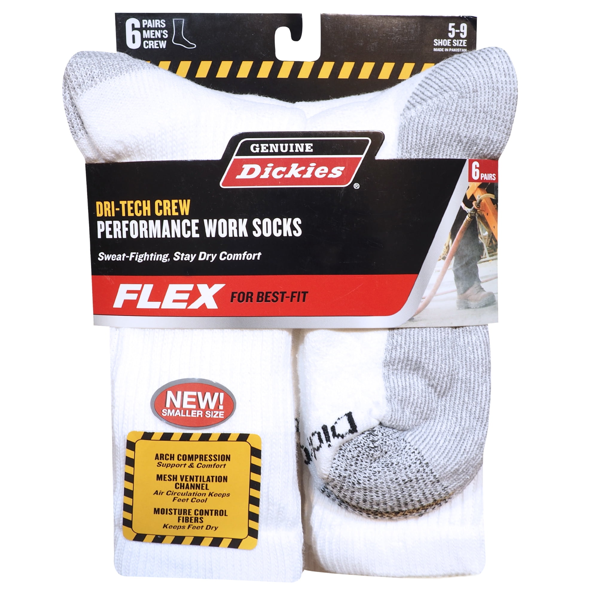 Dickies Mens Multi-Pack Dri-Tech 2.0 Moisture Control Heel-Lock Crew Socks 