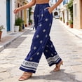 thumbnail image 6 of Tnhcen Women's Bohemian Print Drawstring Palazzo Pants, 100% Polyester Pre - Shrunk Bamboo Modal, Elastic Waist Beach Vacation Casual Wide Leg Trousers for Women S - 2XL, 6 of 8