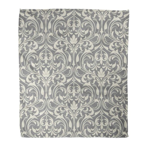 KDAGR Throw Blanket 58x80 Inches Gray Damask in The Style of Baroque