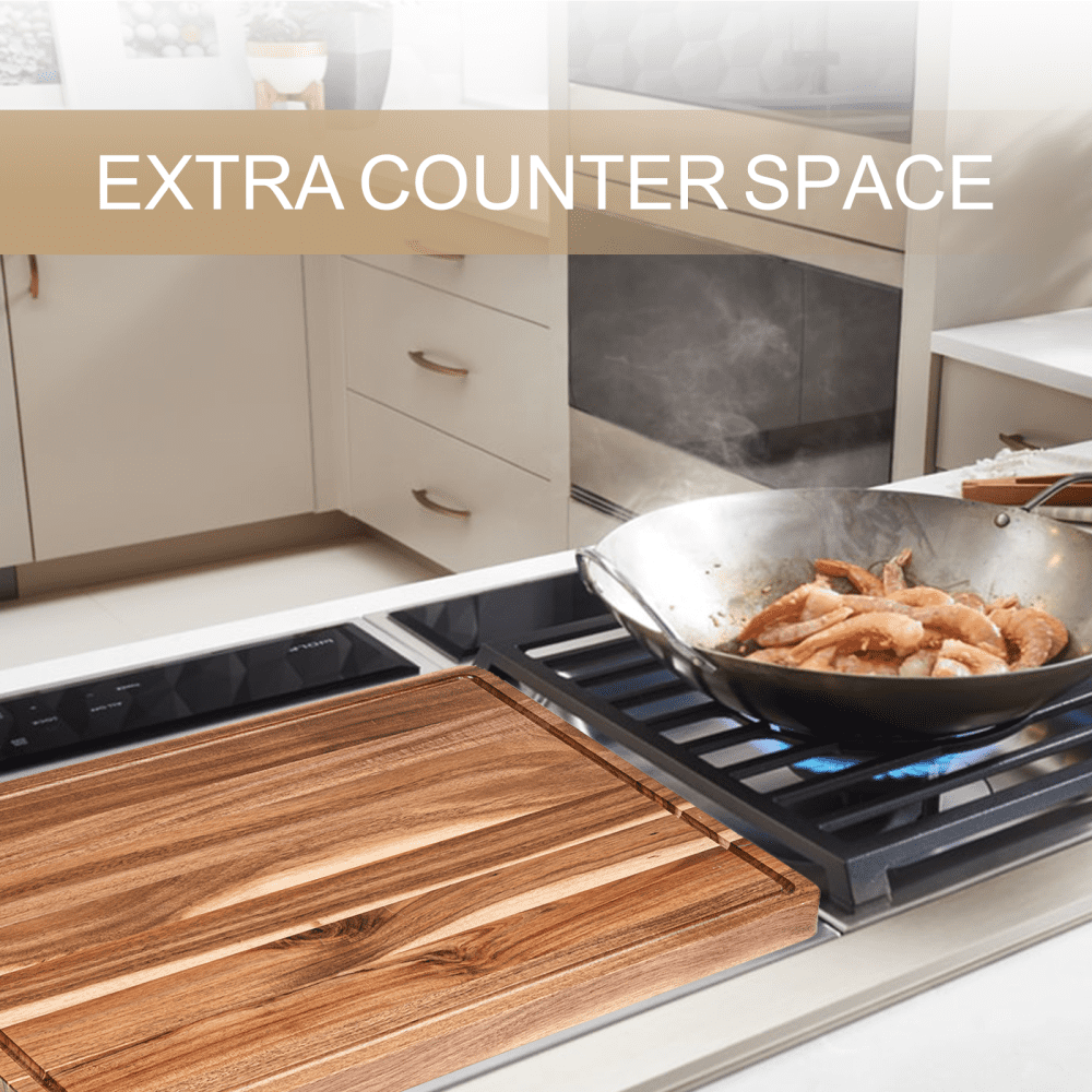 Extra Large Wood Cutting Board 24 x 18 inch, Thick Butcher Block, Reversible Wooden Kitchen Block with Side Handles and Juice Grooves
