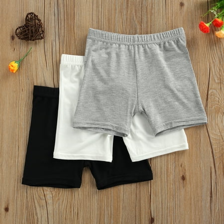 

Caitzr 3 Pcs Girls Summer Safety Pants Anti-emptied Stretch Solid Color Mid-rise Shorts