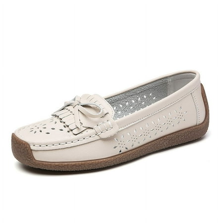 

Big Size Spring Summer Women s Casual Hollow Loafers Slip On Leather Shoes Lightweight Casual Walking Shoes Female Moccasins Classic Penny Loafer Flats Boat Shoes