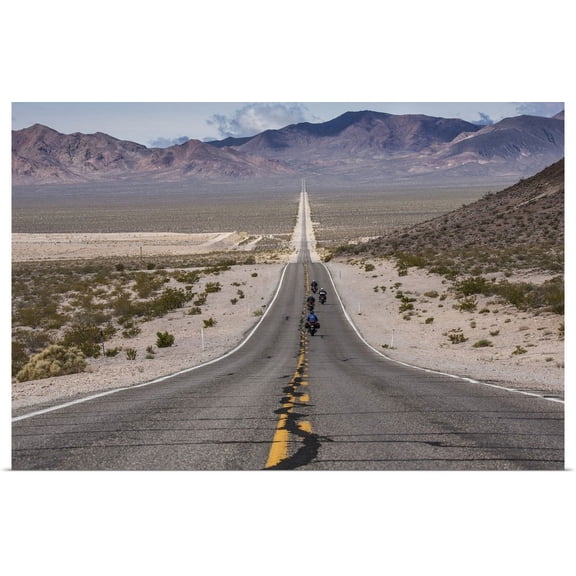 Great BIG Canvas | "Motorcycles riding long road into Death Valley National Park" Art Print - 30x20
