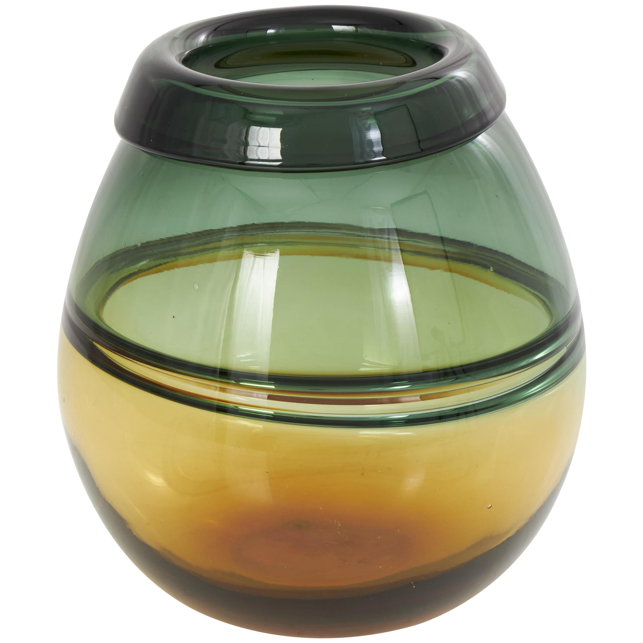 DecMode 9" Handmade Ombre Green Glass Vase with Yellow Base