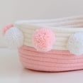 thumbnail image 3 of Cotton Rope Storage Basket with Pompoms Small Storage Box Desktop Cosmetics Storage Organizer Oval Multifunctional Basket - Pink, 3 of 6