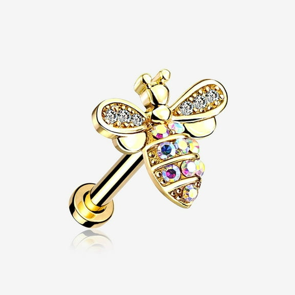 Golden Glistening Honey Bee Sparkle Internally Threaded Labret