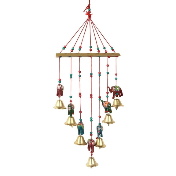 IBA Indianbeautifulart Colorful Elephant Wind Chimes Wall Décor- Handmade Indian Jhoomar Hanging For Home Décor
